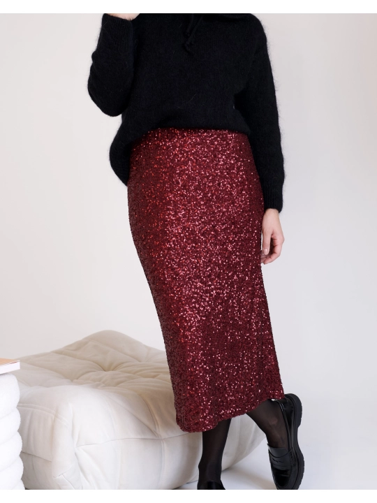 Bordowa cekinowa spódniczka midi Glam